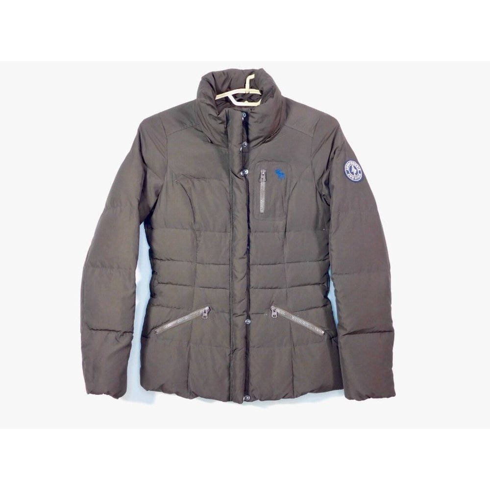 Ambercrombie & Fitch Womens Puffer Winter Jacket Small Dark Brown Long Pockets